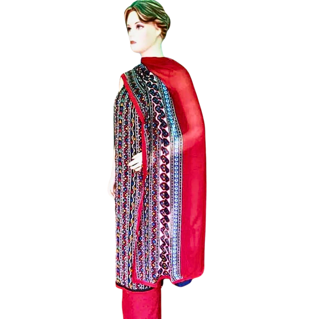Black Printed Cotton Unstitched Salwar Suit Dupatta Set