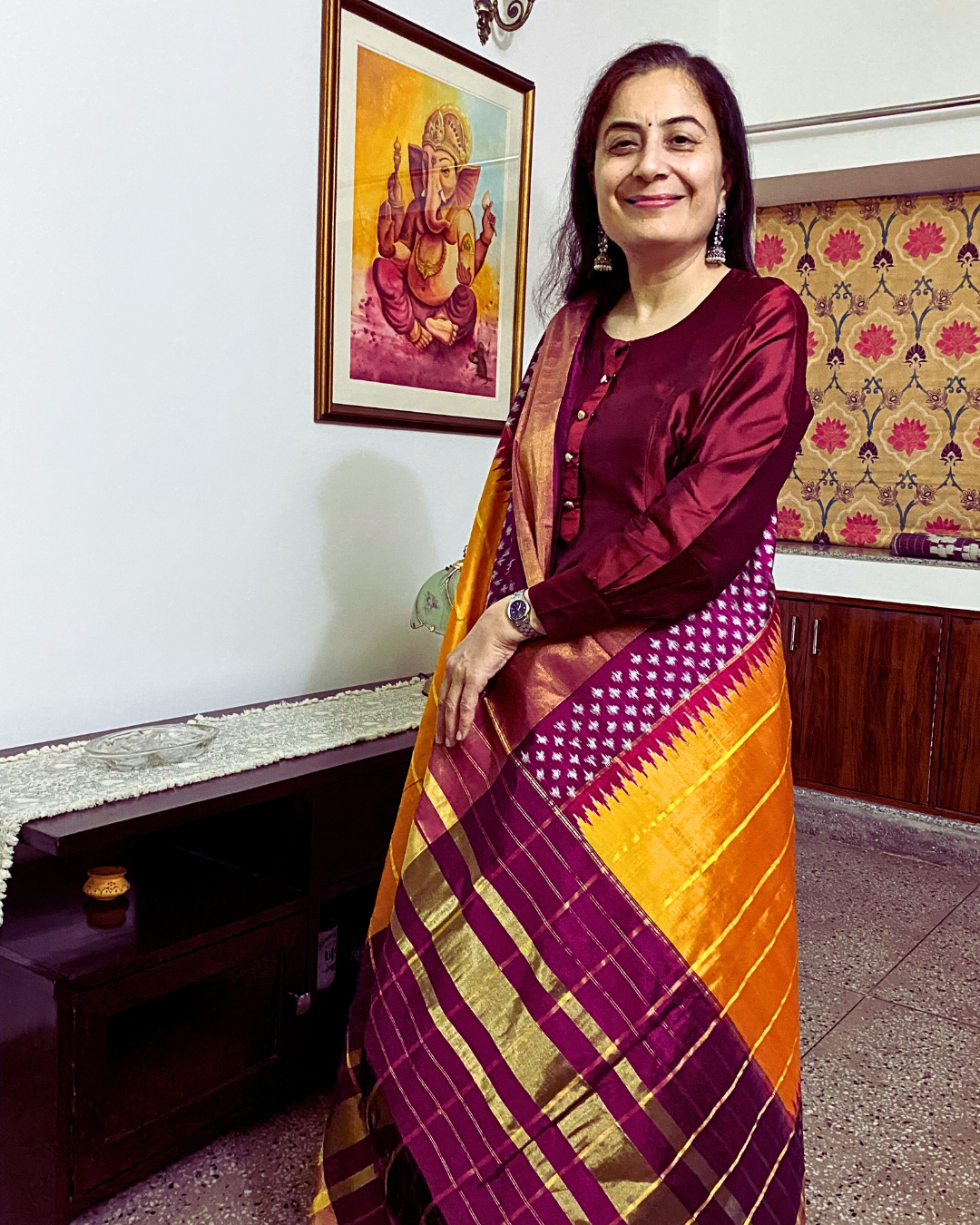 Golden Yellow 100 % Pure Silk Ikat Dupatta