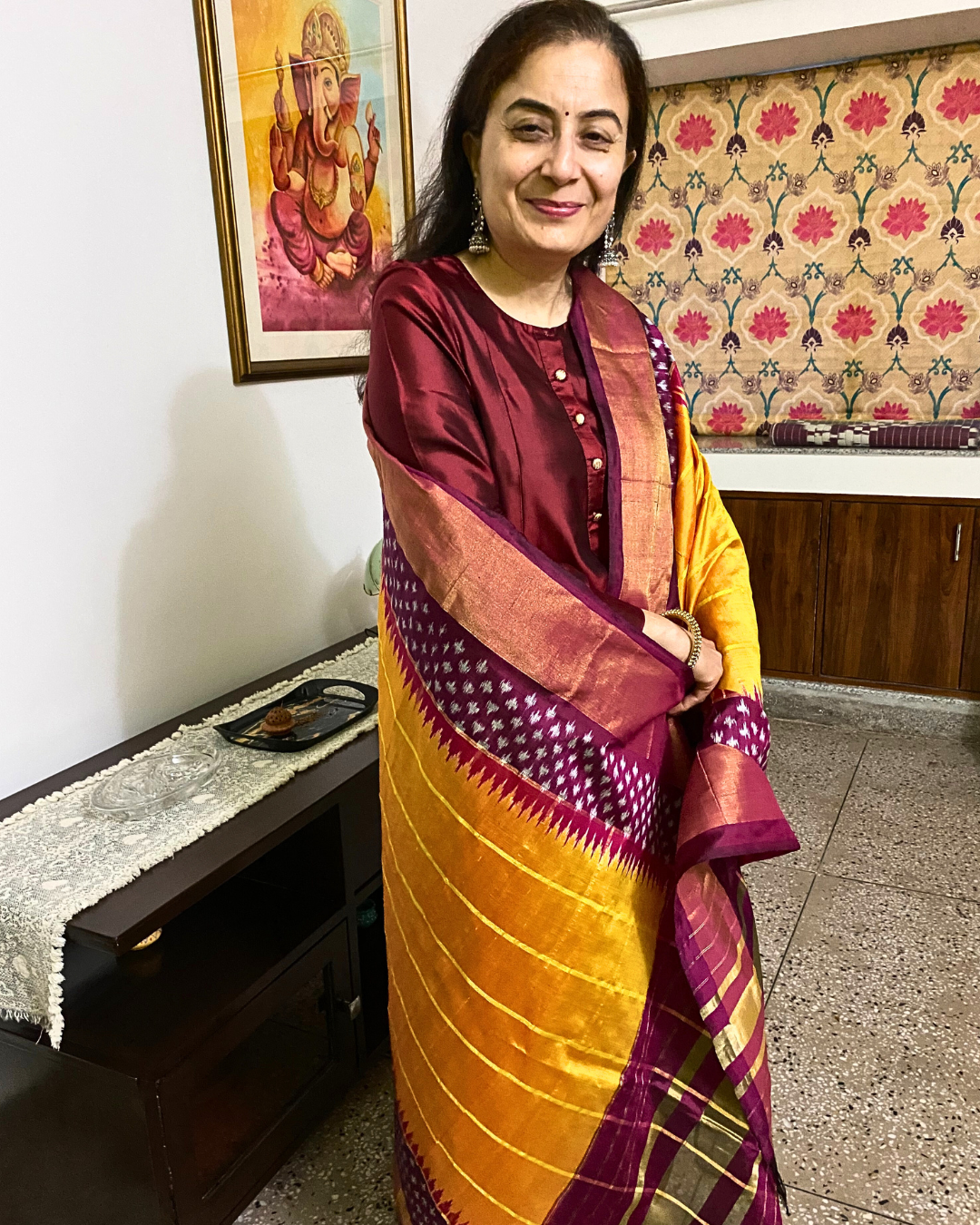 Golden Yellow 100 % Pure Silk Ikat Dupatta