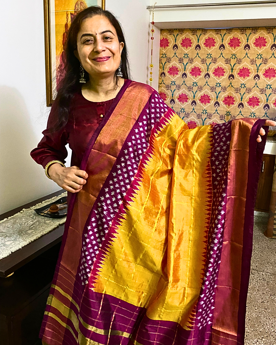 Golden Yellow 100 % Pure Silk Ikat Dupatta