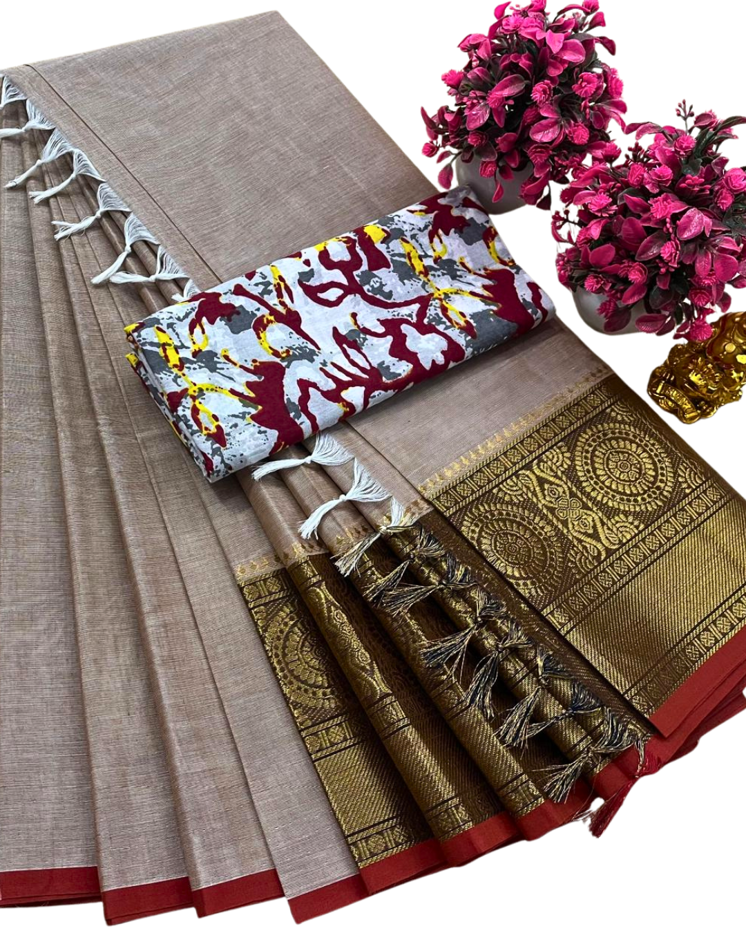 Handloom Kanchi Cotton Sarees for Women | Soft Summer Saree with Cotton Blouse