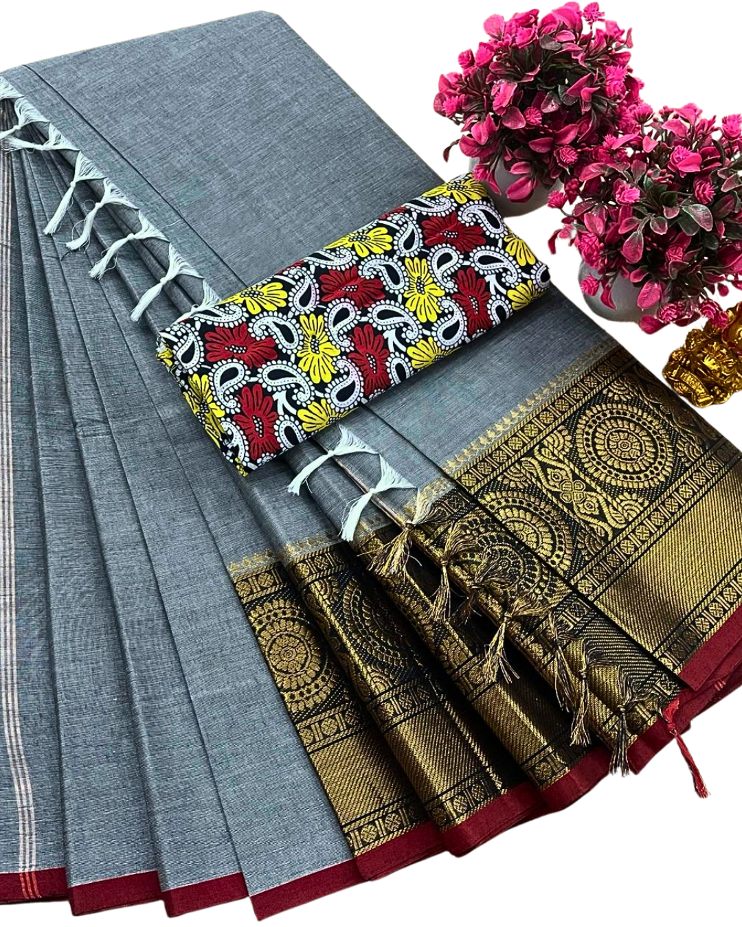 Handloom Kanchi Cotton Sarees for Women | Soft Summer Saree with Cotton Blouse