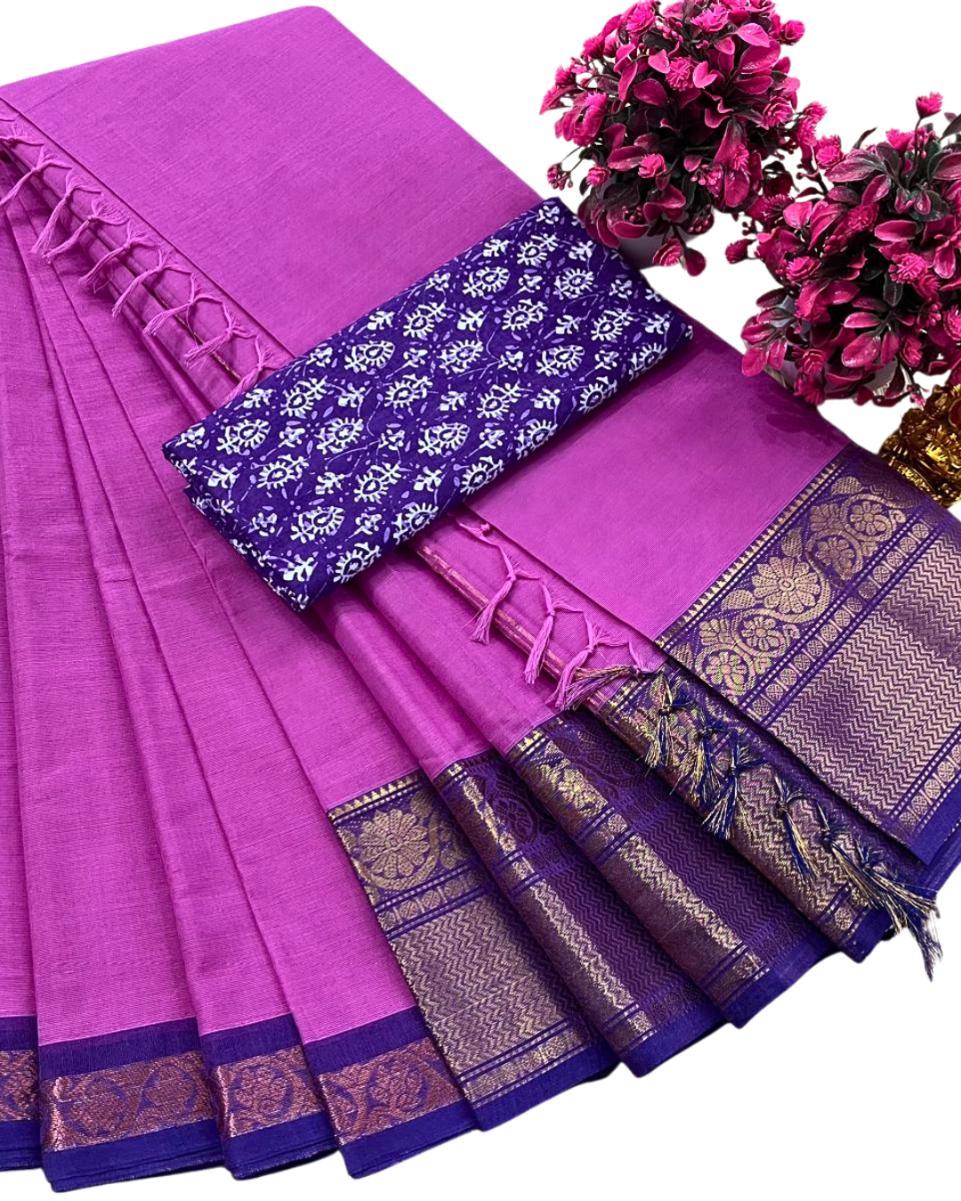 Handloom Kanchi Cotton Sarees for Women | Soft Summer Saree with Cotton Blouse