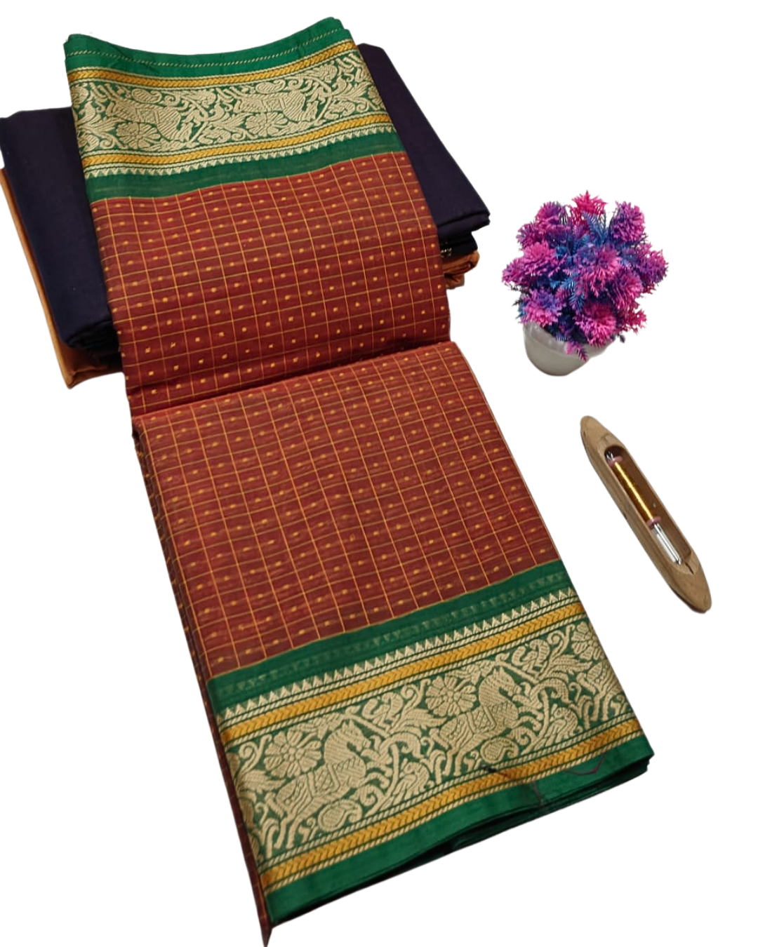 kanchi check saree with border , Cotton sarees for women , Summer saree , Kanchi saree
