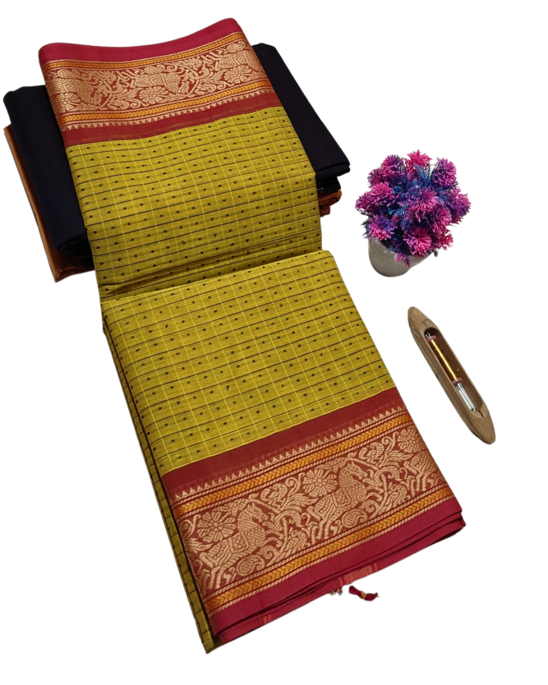kanchi check saree with border , Cotton sarees for women , Summer saree , Kanchi saree