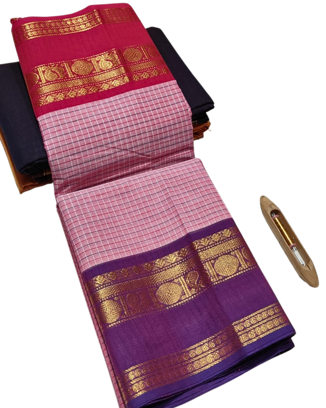 kanchi check saree with border , Cotton sarees for women , Summer saree , Kanchi saree