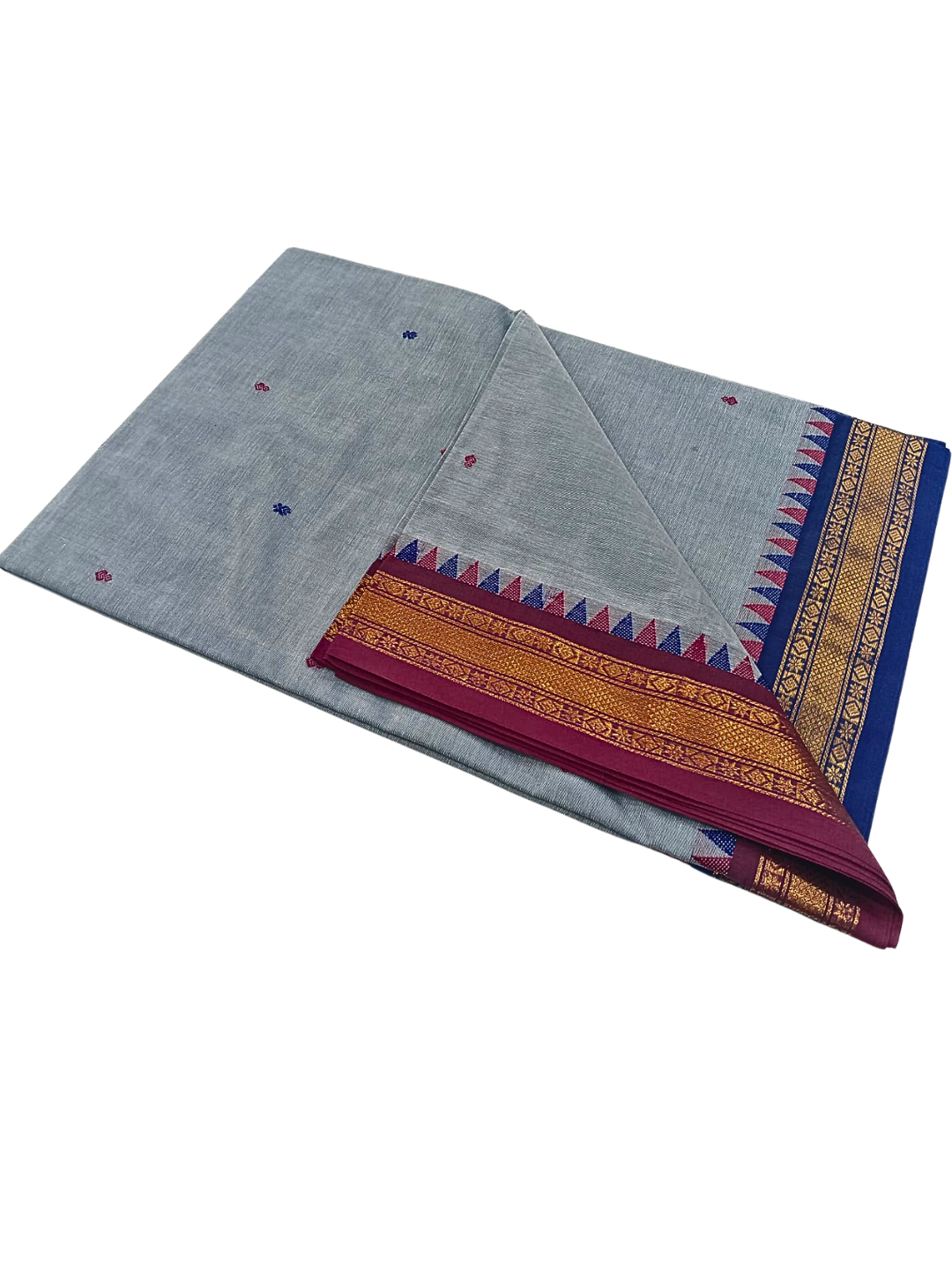 Pure Handloom Kanchi Cotton Saree | Soft Summer Saree with Thin Ganga Jamuna Border & Blouse