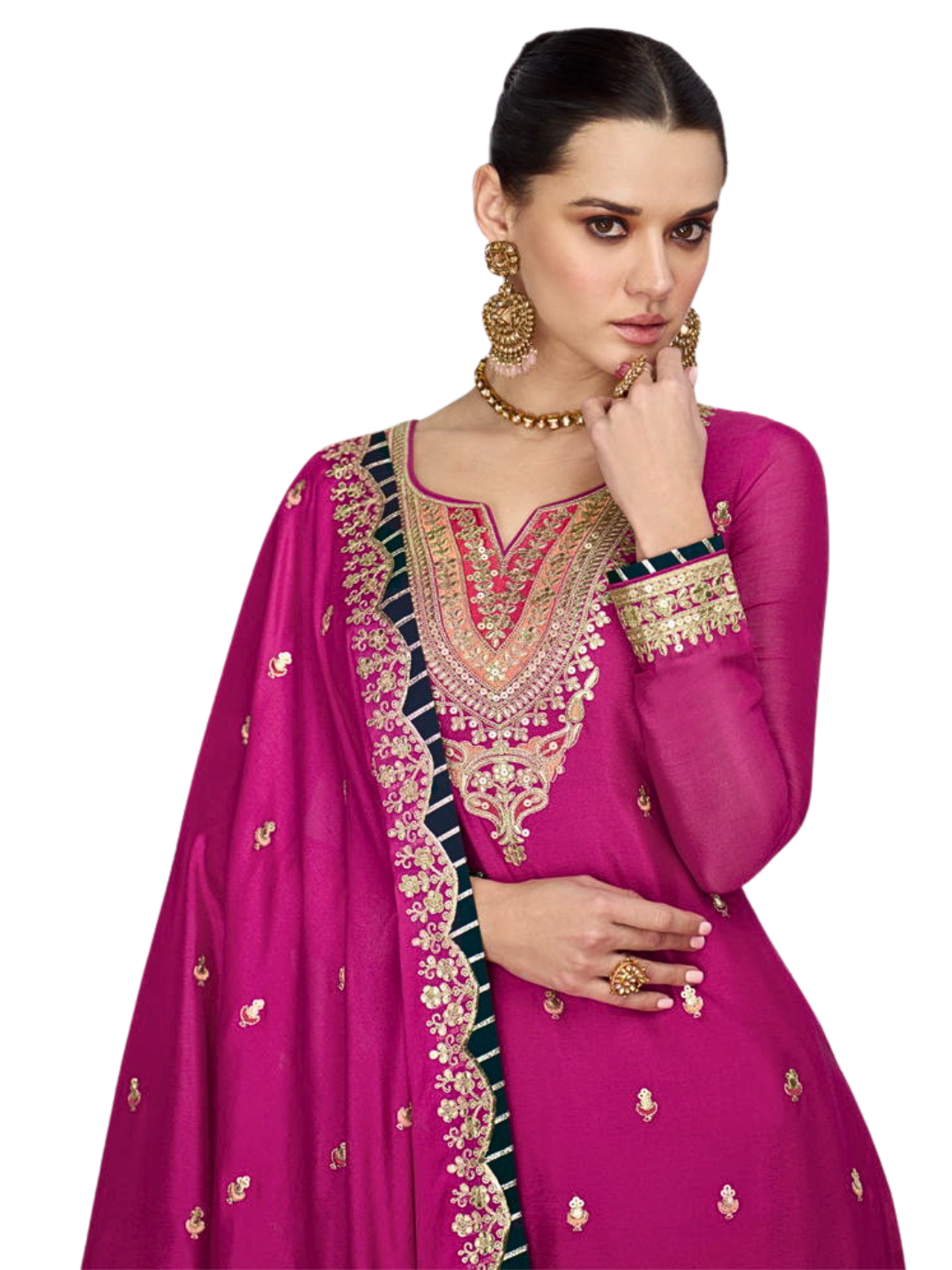 Rose Embellished Kurta with Skirt & Dupatta – Wedding & Festive Party Wear Outfit