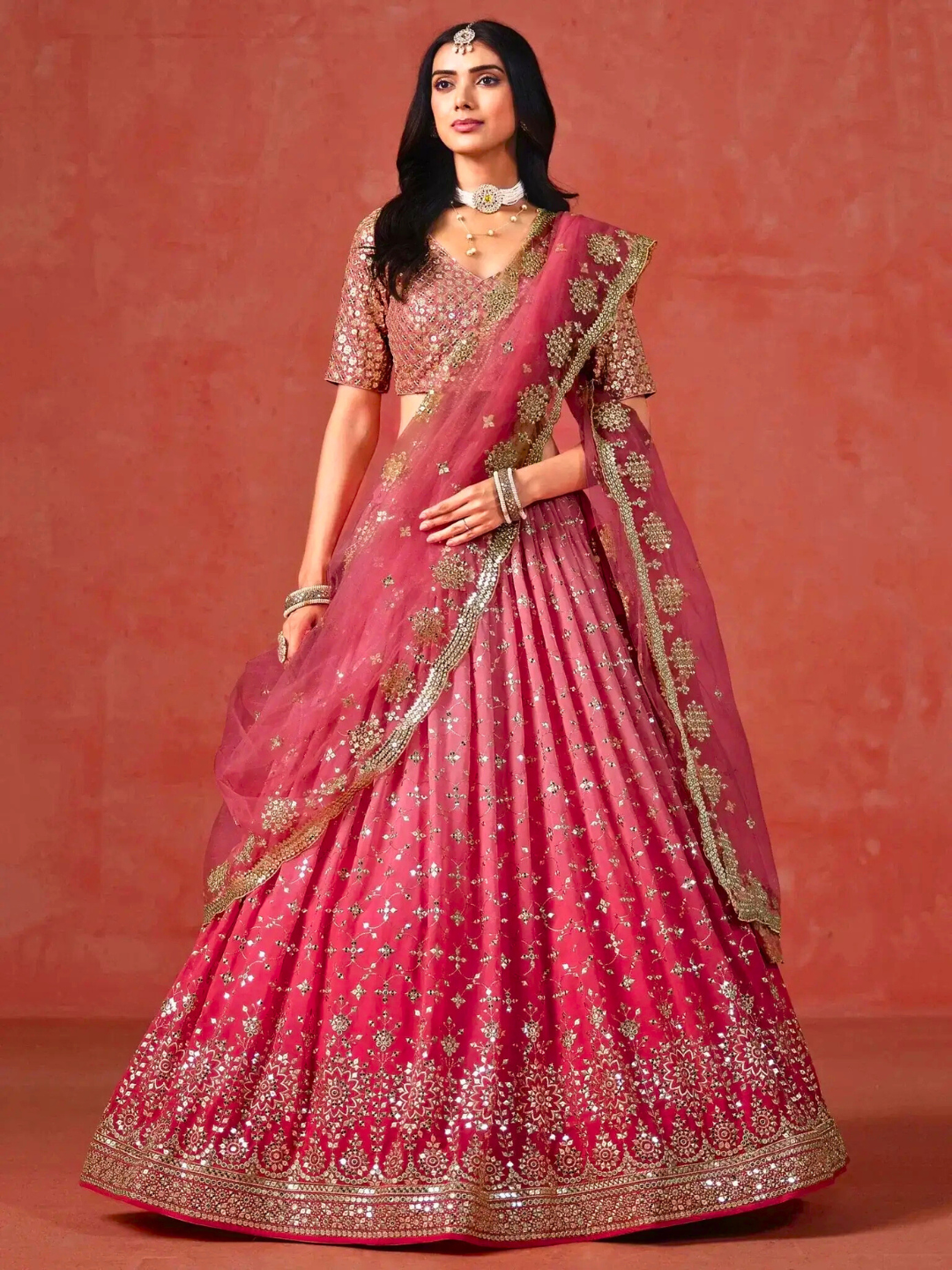 Peach Embroidered Lehenga Choli | Bridal & Festive Party Wear Outfit