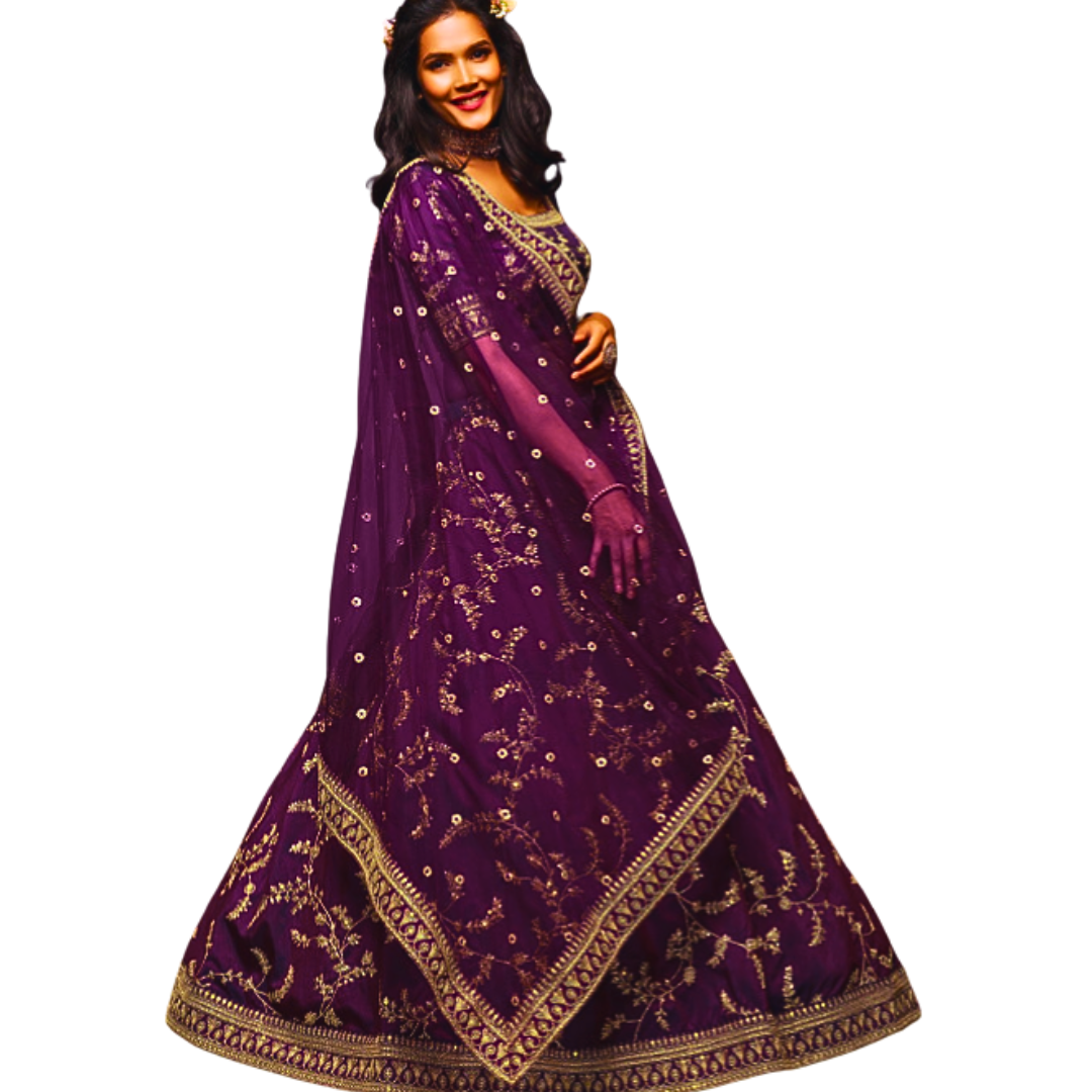 Burgundy Embroidered Wedding Lehenga Choli Set