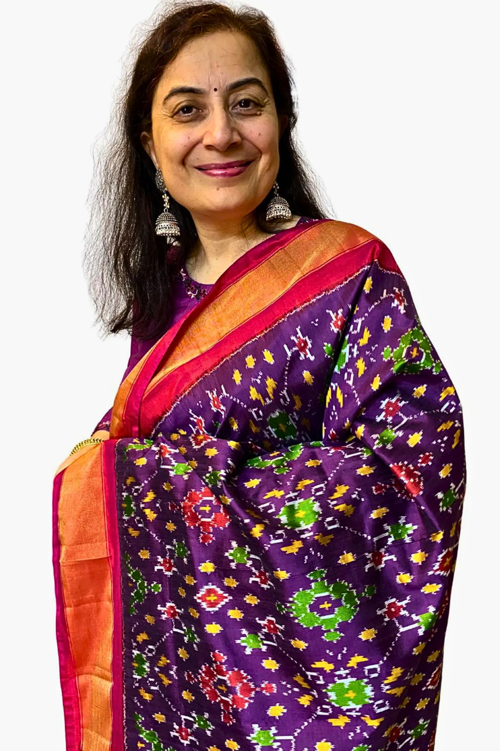 Purple silk dupatta , Authentic Handloom Pure Silk Ikat Dupatta , SILK MARK CERTIFIED