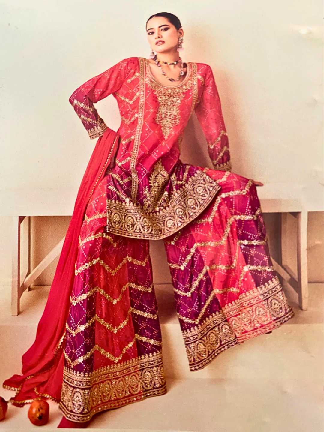 Pink Designer Embroidered Palazzo Set / Palazzo Suit for Weddings, Parties & Festivals
