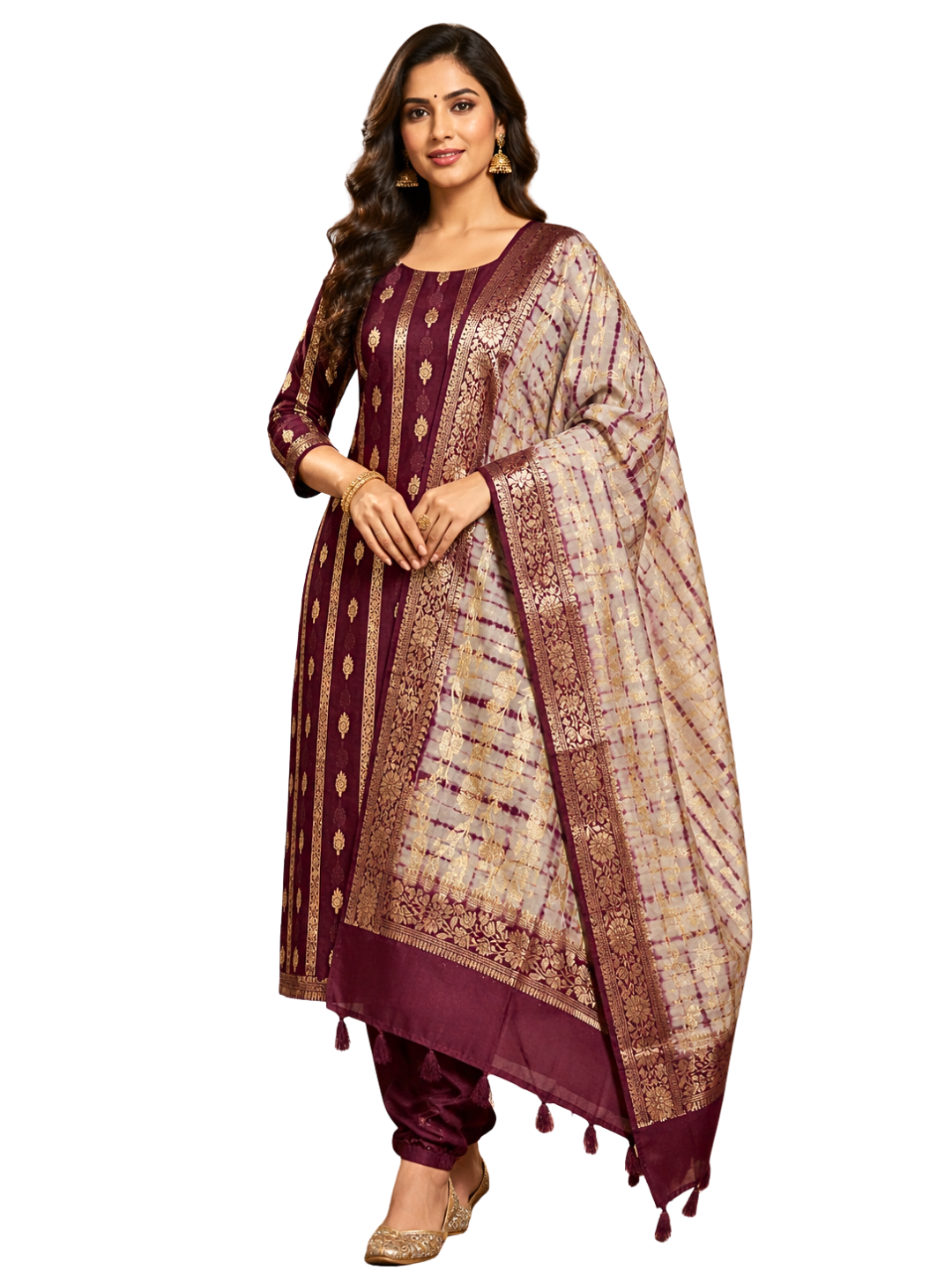 Elegant Banarasi Chanderi Suit Set with Zari Work for Festive & Party Wear