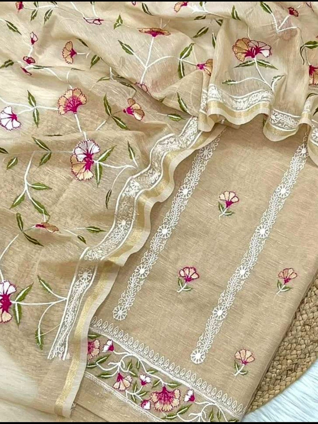 Banarasi Cotton Linen Embroidered Salwar Suit Dress Material