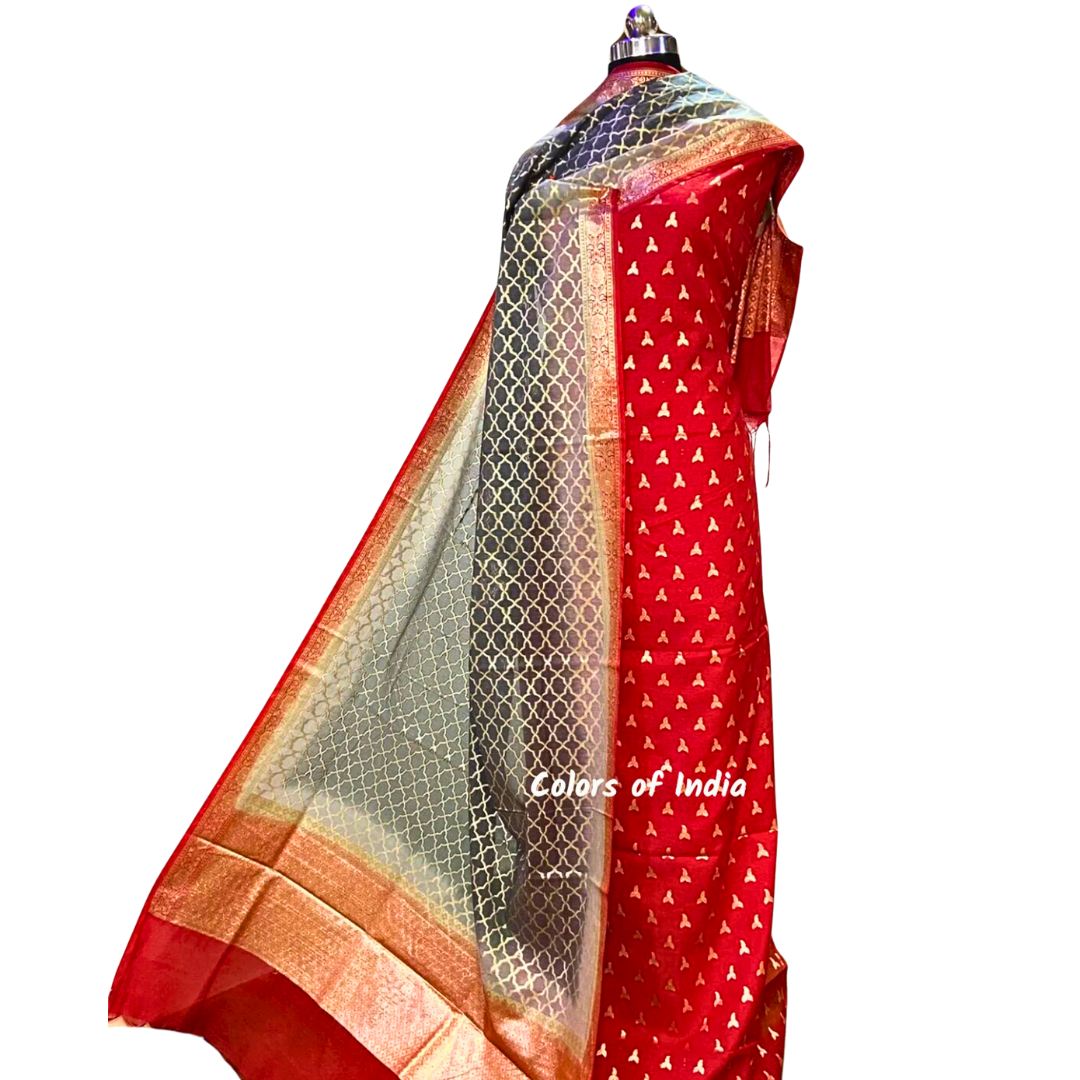 Banarasi Chanderi Cotton Unstitched Suits , FREE DELIVERY