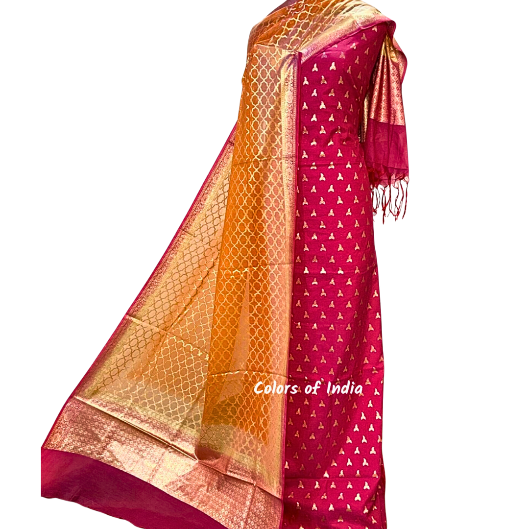 Banarasi Chanderi Cotton Unstitched Suits , FREE DELIVERY