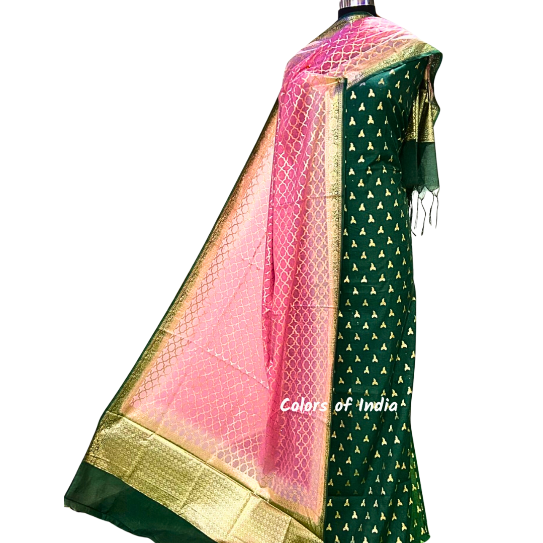 Banarasi Chanderi Cotton Unstitched Suits , FREE DELIVERY