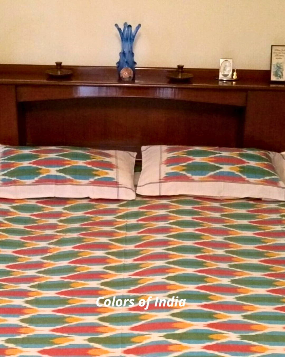Multicolor Pure Cotton Double Pochampally Ikat Bedcover