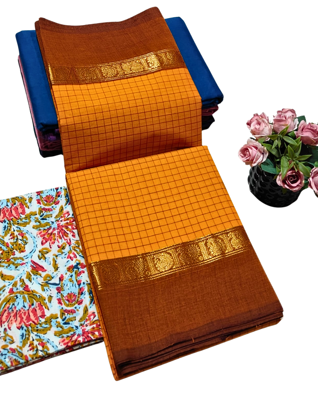 kanchi check saree with border , Cotton sarees for women , Summer saree , Kanchi saree