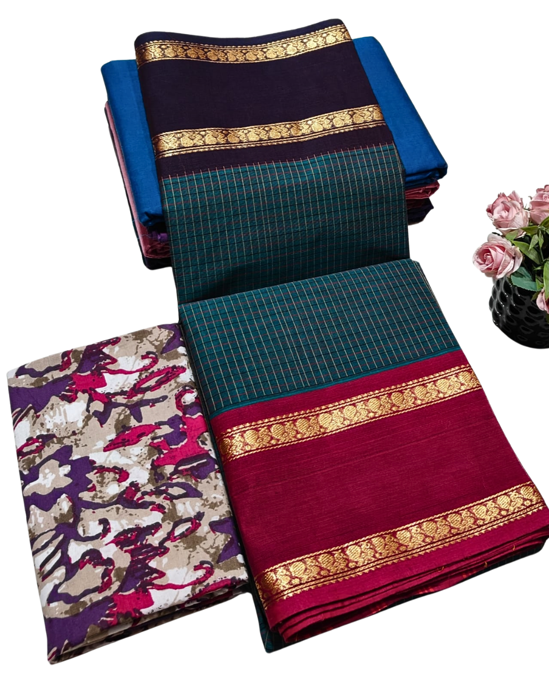 kanchi check saree with border , Cotton sarees for women , Summer saree , Kanchi saree