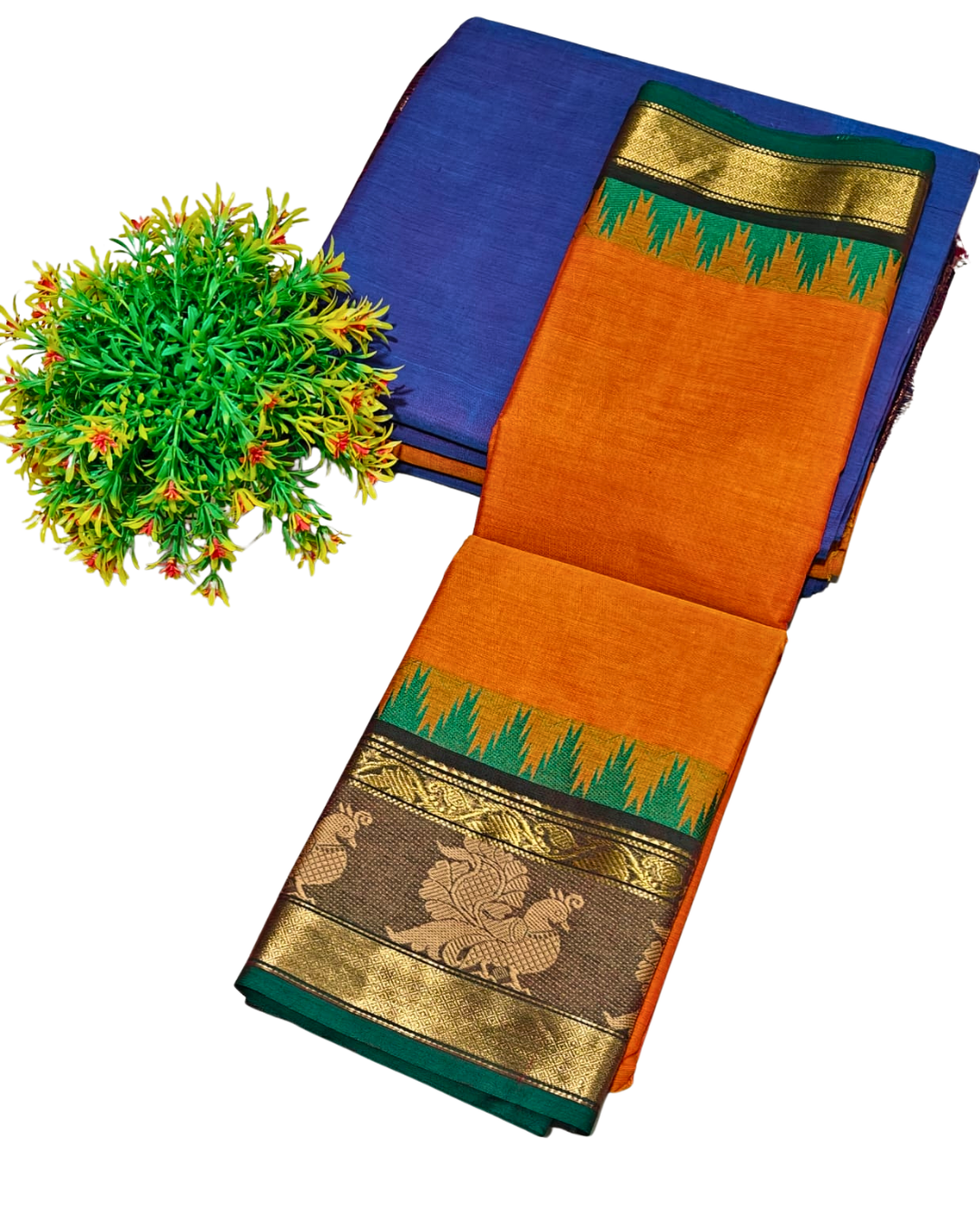 Kanchi cotton saree with temple border