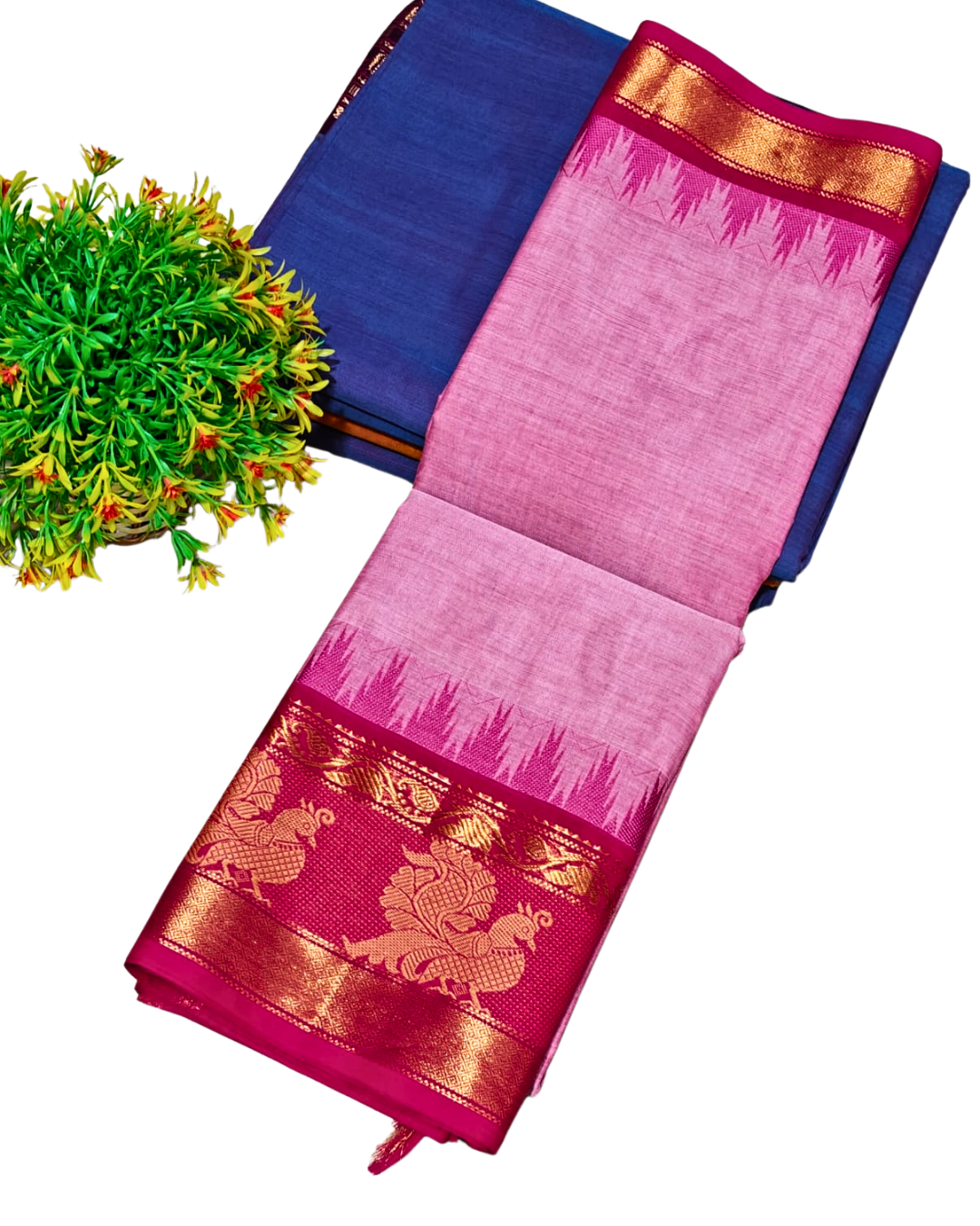 Kanchi cotton saree with temple border