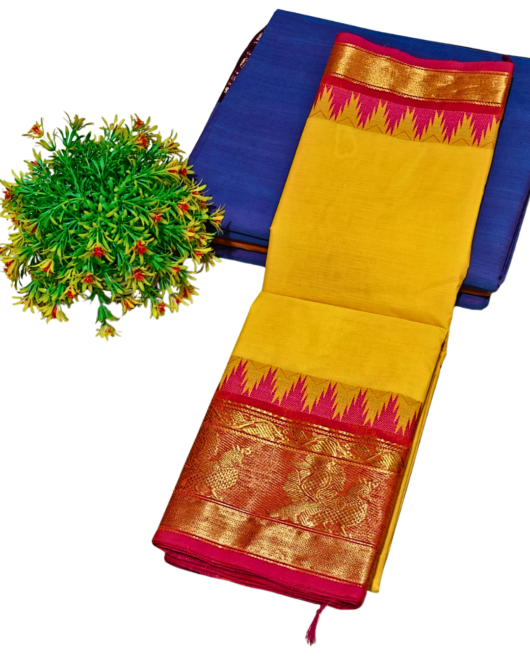 Kanchi cotton saree with temple border