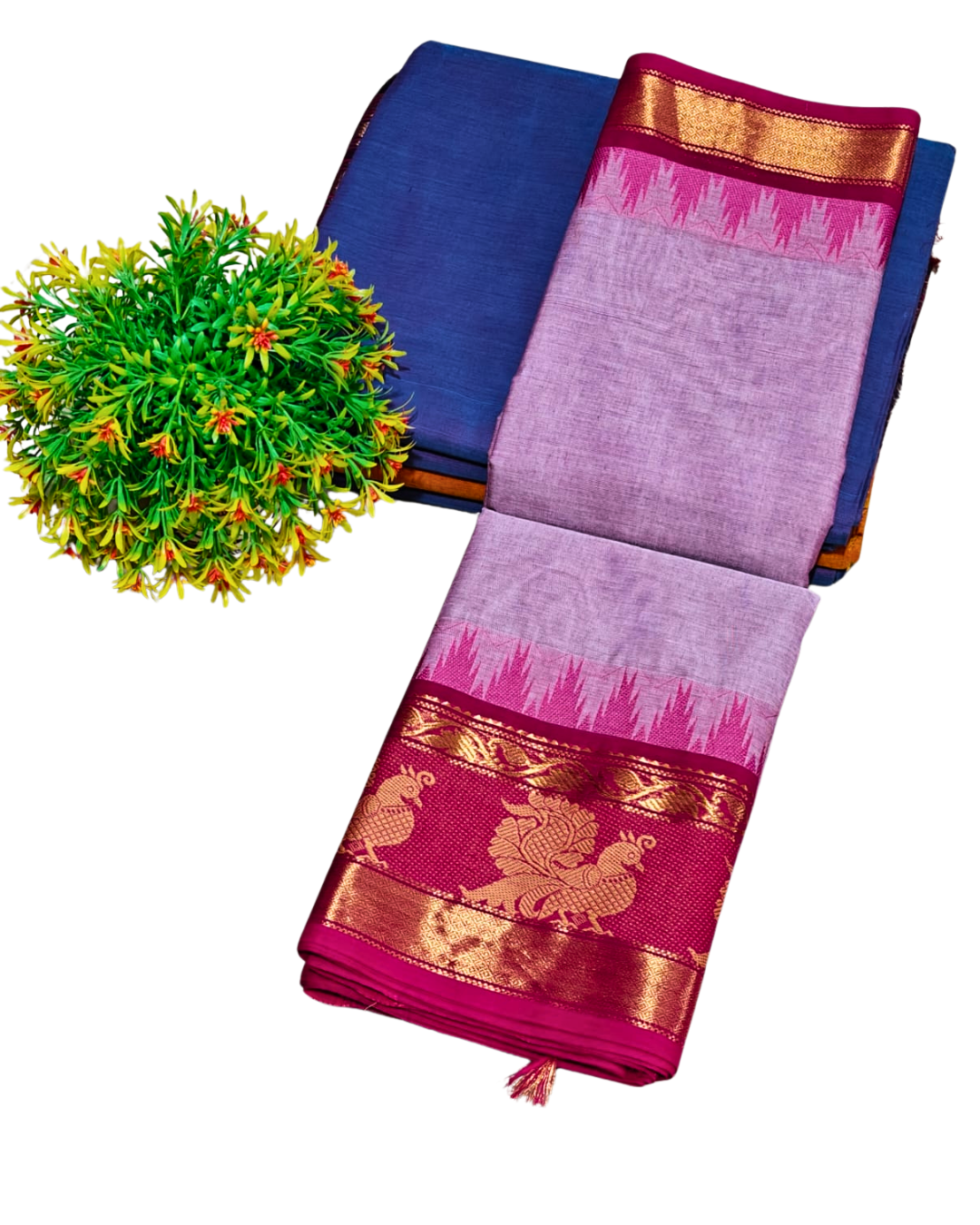 Kanchi cotton saree with temple border