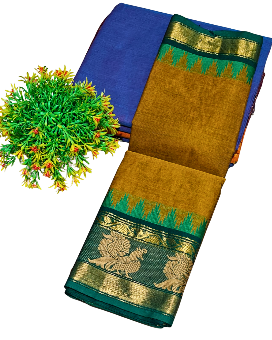 Kanchi cotton saree with temple border