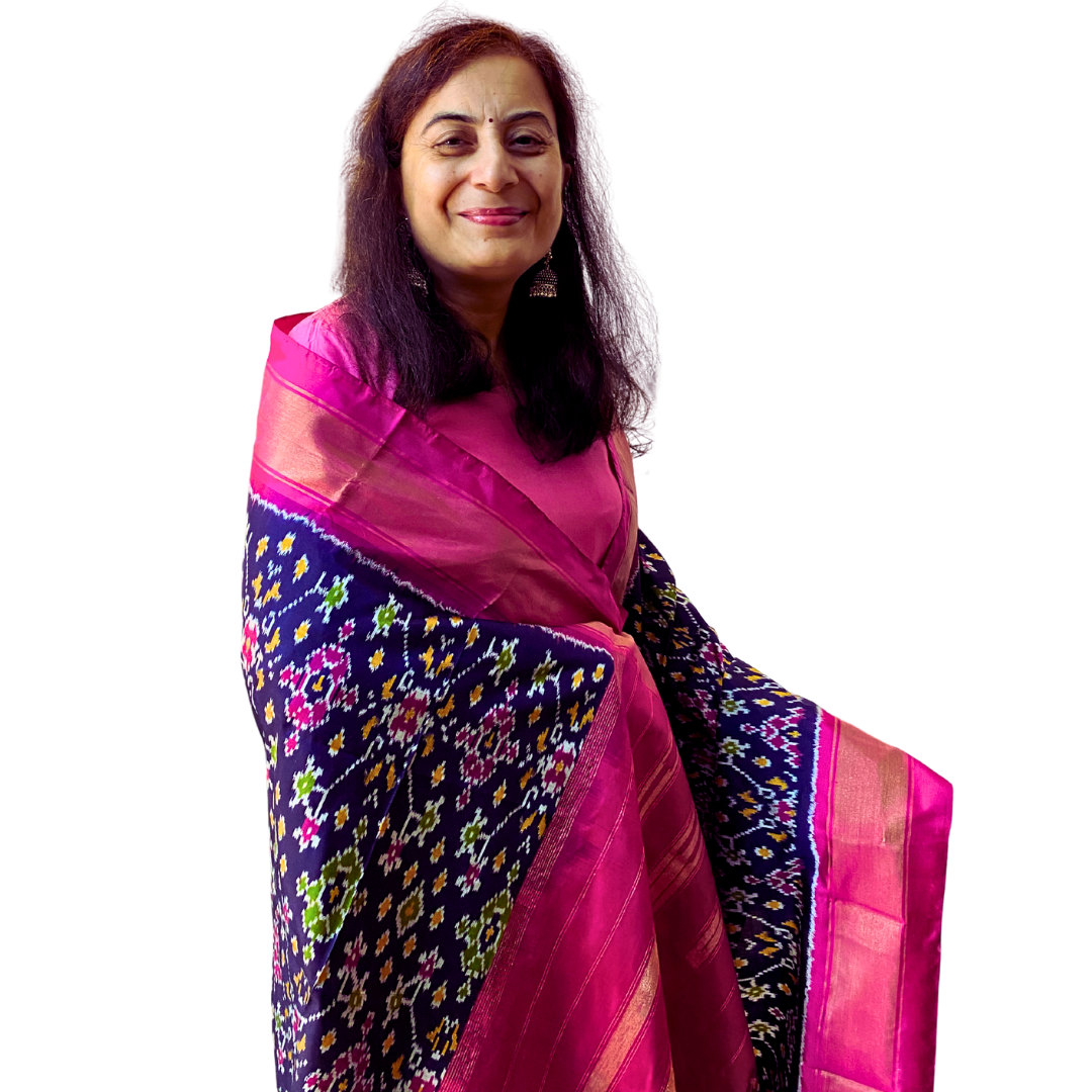Navy blue silk dupatta , Festive Pure Silk Ikat Dupatta , Handmade Wedding & Party Wear Stole, SILK MARK CERTIFIED