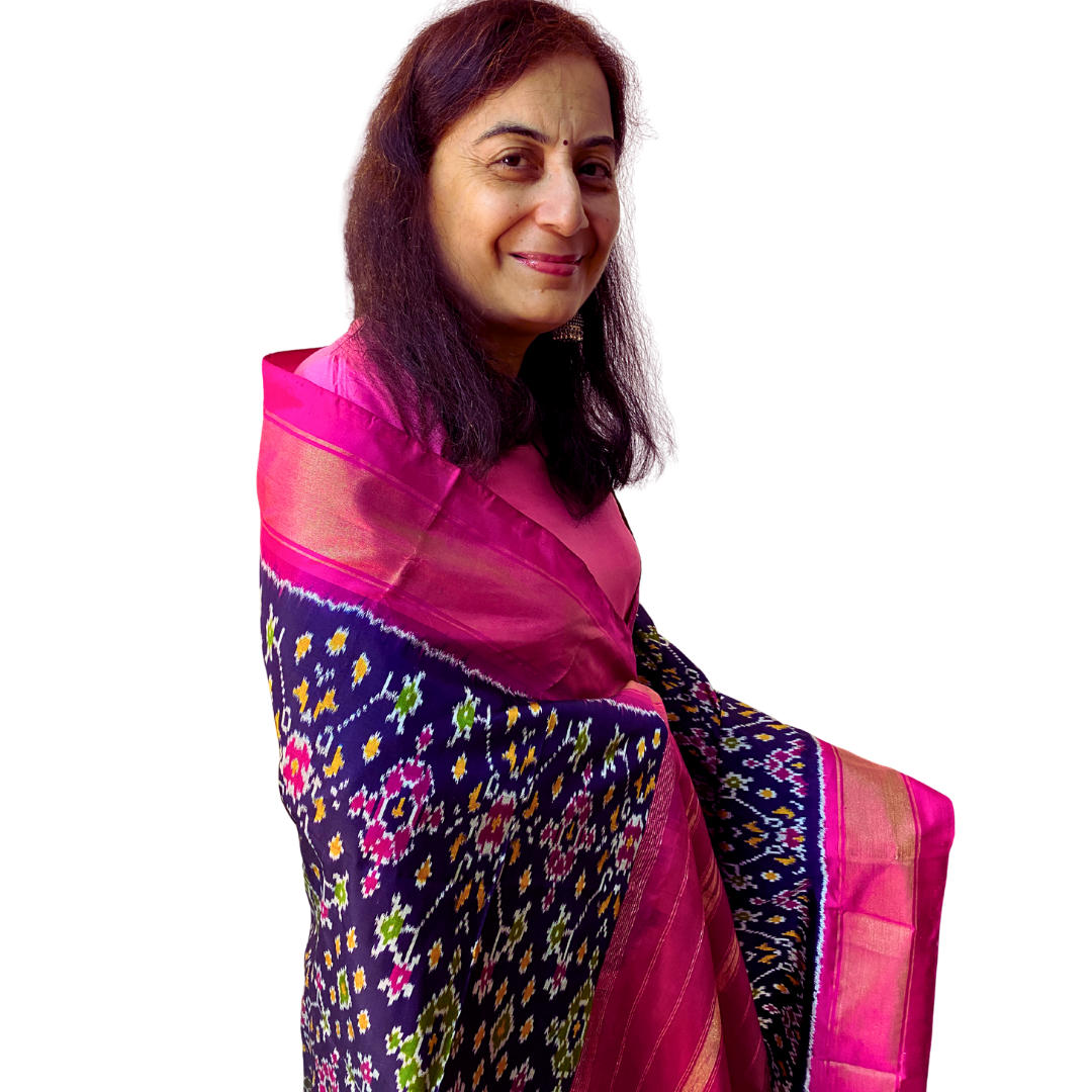 Navy blue silk dupatta , Festive Pure Silk Ikat Dupatta , Handmade Wedding & Party Wear Stole, SILK MARK CERTIFIED