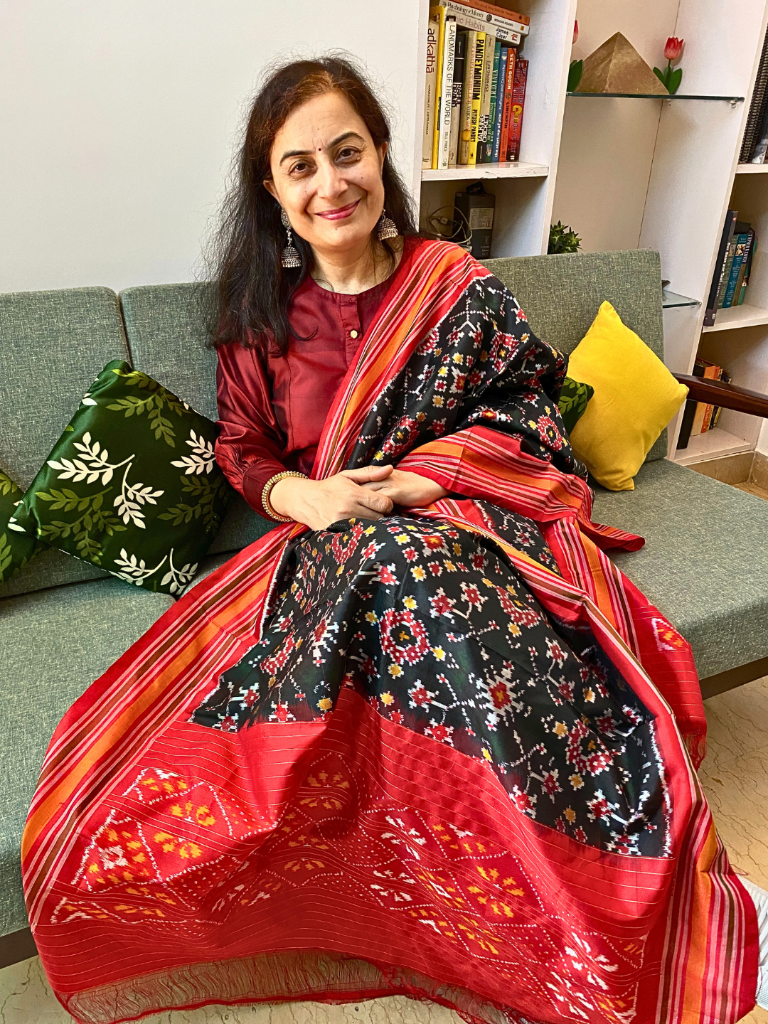 Black silk dupatta , Handmade Pure Silk Ikat Dupatta , Wedding Guest and Festive Party Wear SILK MARK CERTIFIED