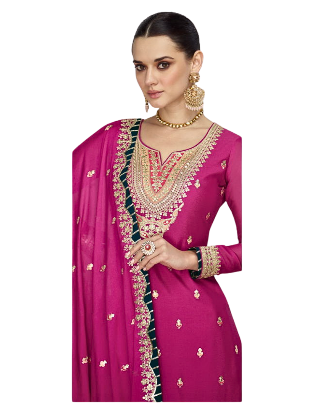 Rose Embellished Kurta with Skirt & Dupatta – Wedding & Festive Party Wear Outfit