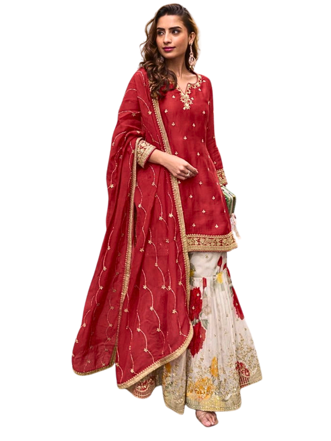 Red Embroidered Palazzo Suit Set with Dupatta – Wedding & Festive Party Wear