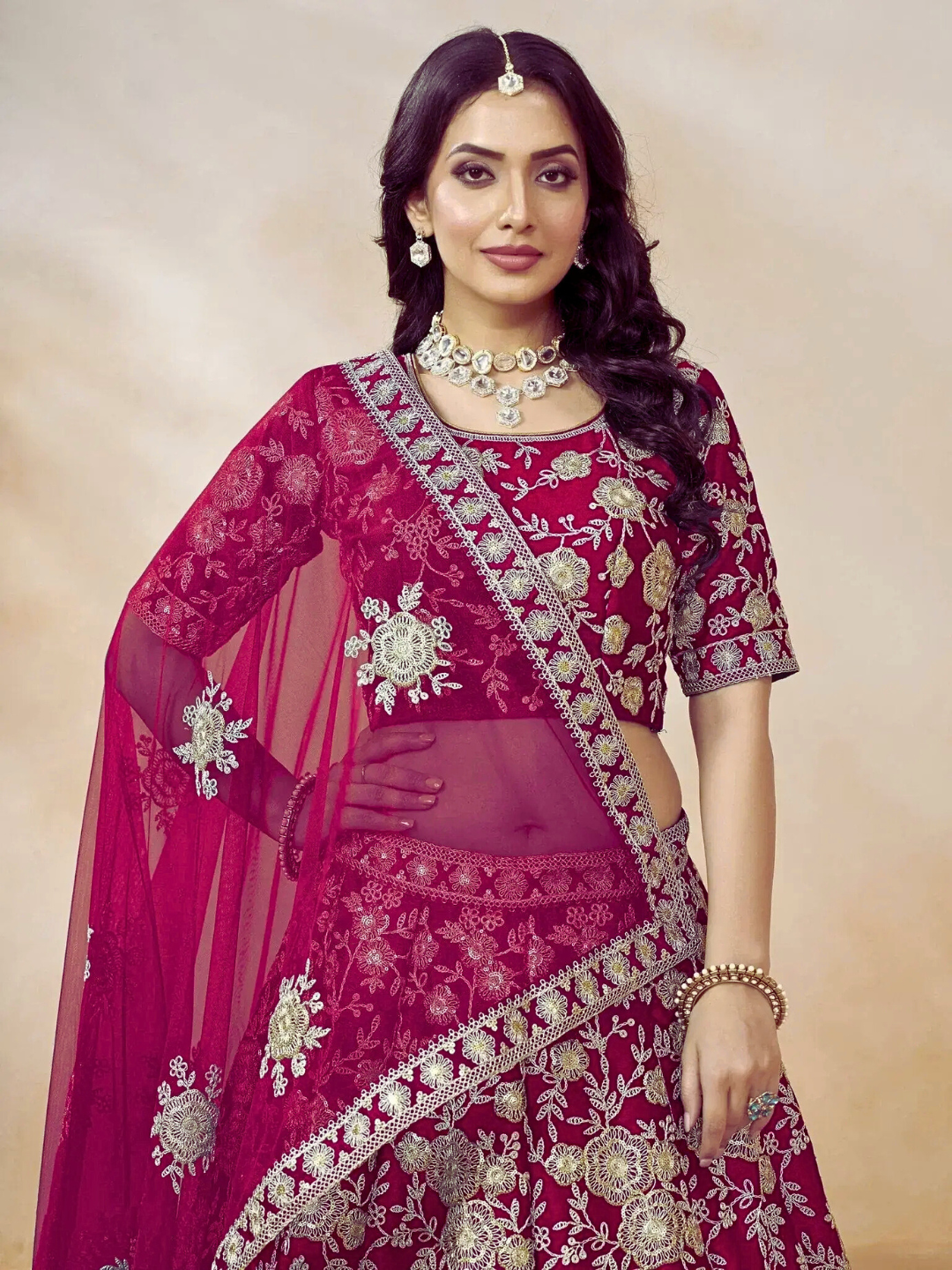 Cherry Pink Classic Indian Lehenga Choli – Perfect Attire for Weddings & Special Events