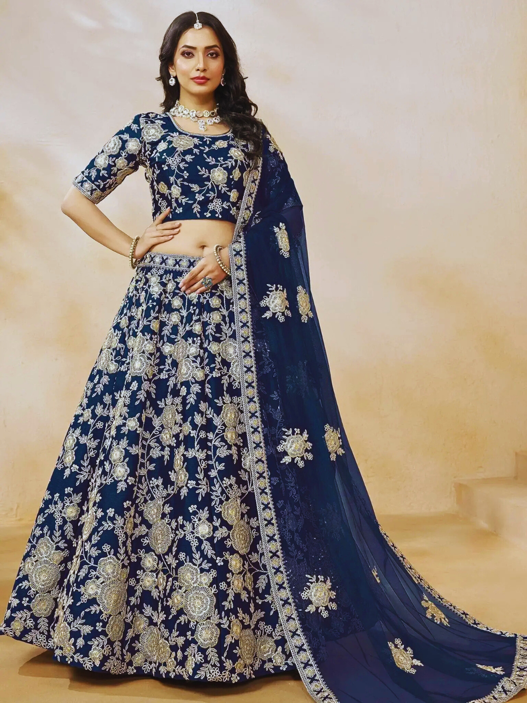 Navy Blue Classic Indian Lehenga Choli – Perfect Attire for Weddings & Special Events