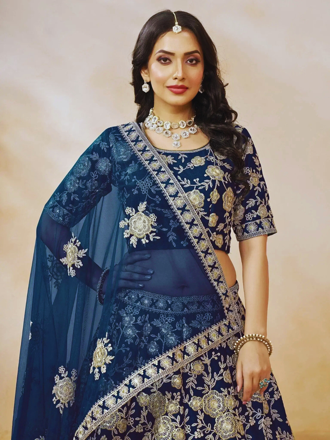 Navy Blue Classic Indian Lehenga Choli – Perfect Attire for Weddings & Special Events
