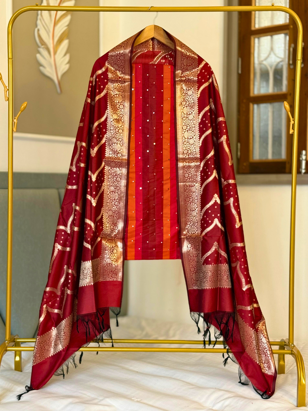 Banarasi Silk Blend Unstitched Suit Set for Women