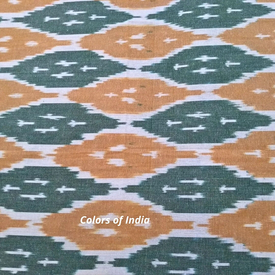 Green and Yellow handwoven Ikat Bedcover with Pillow Covers