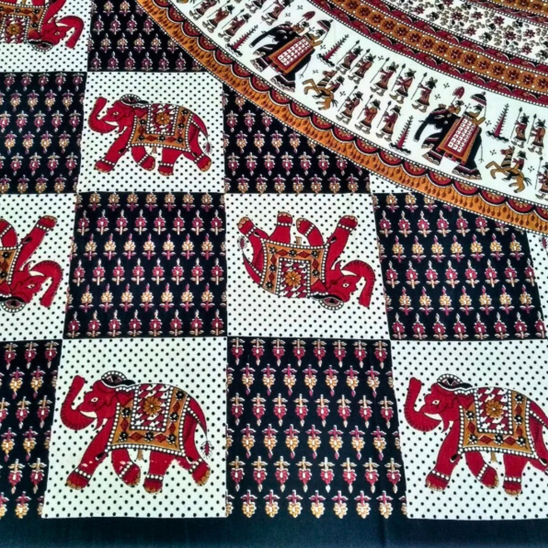 Black & White 100% Cotton Queen Size Bedcover , Ethnic Jaipuri Bedsheet