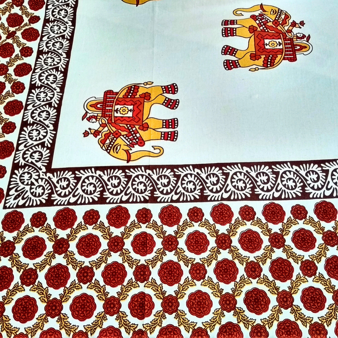 White Handblock Printed Cotton Queen Size Bedsheeet