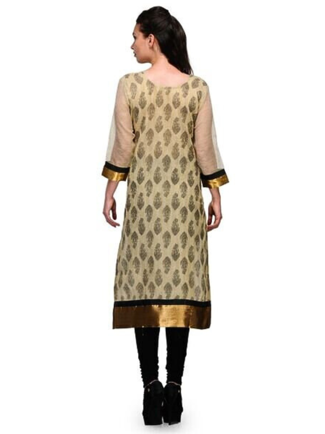 Beige Embroidered Summer Kurta with Golden Border