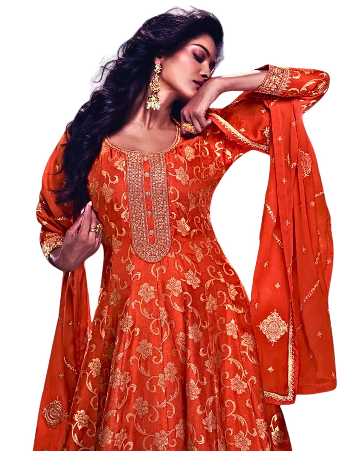 Orange Viscose Silk Zari Palazzo Suit Set with Dupatta