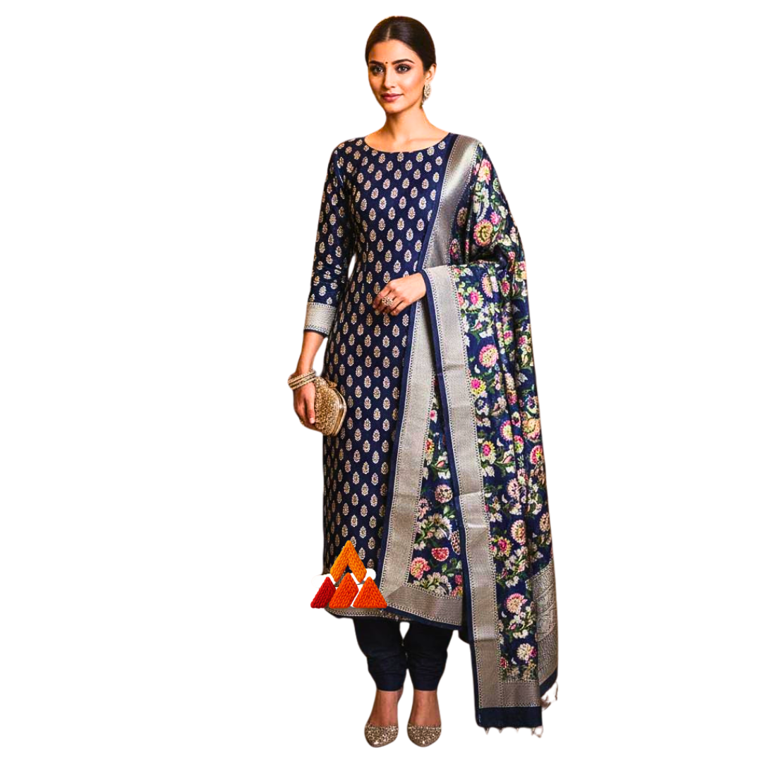 Designer Silk Blend Dress Material | Unstitched Salwar Suit for Weddings, Parties & Festive Occasions