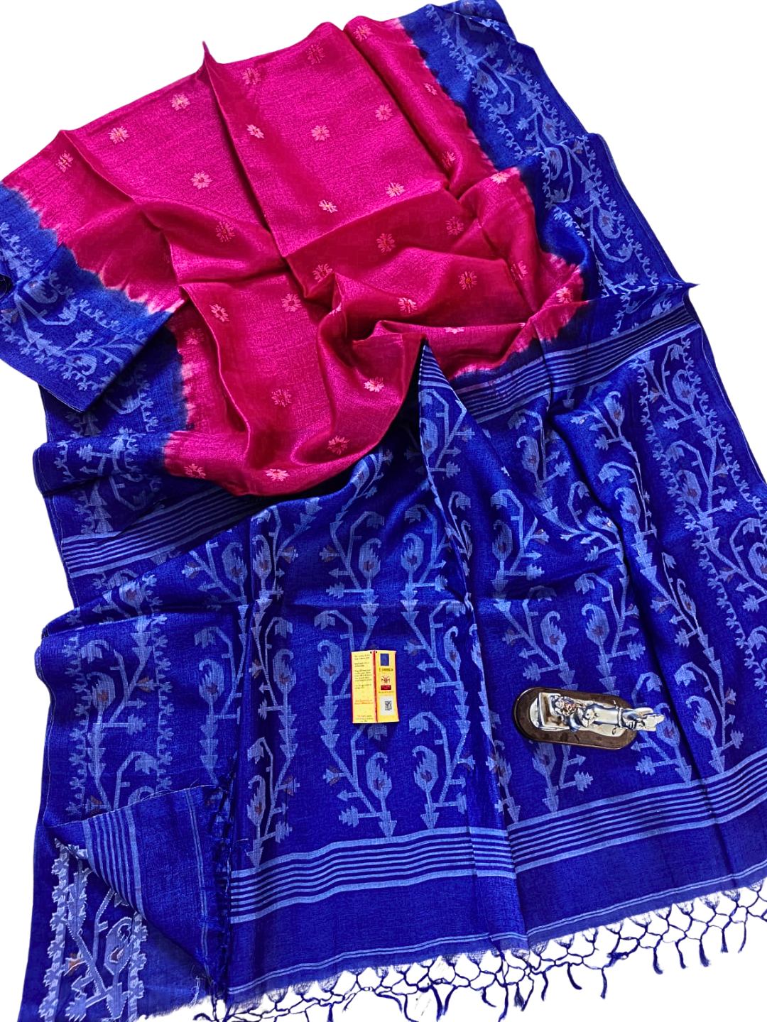 Pure Tussar Silk Jamdani Saree – Handwoven Silk Mark Certified Saree with Blouse Piece | Indian Handloom Silk Saree