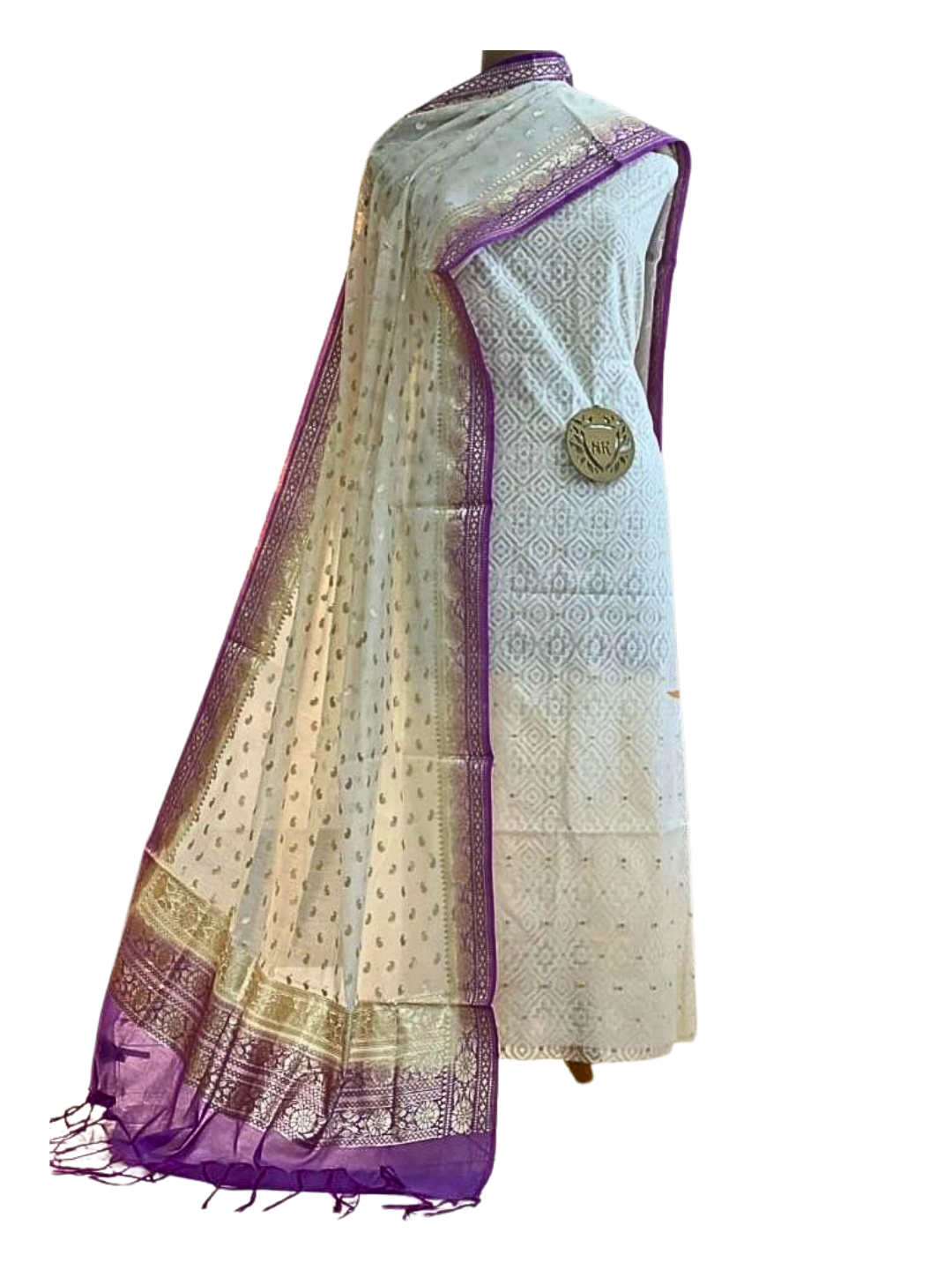 Unstitched 100% Cotton Salwar Suit with Chanderi Dupatta