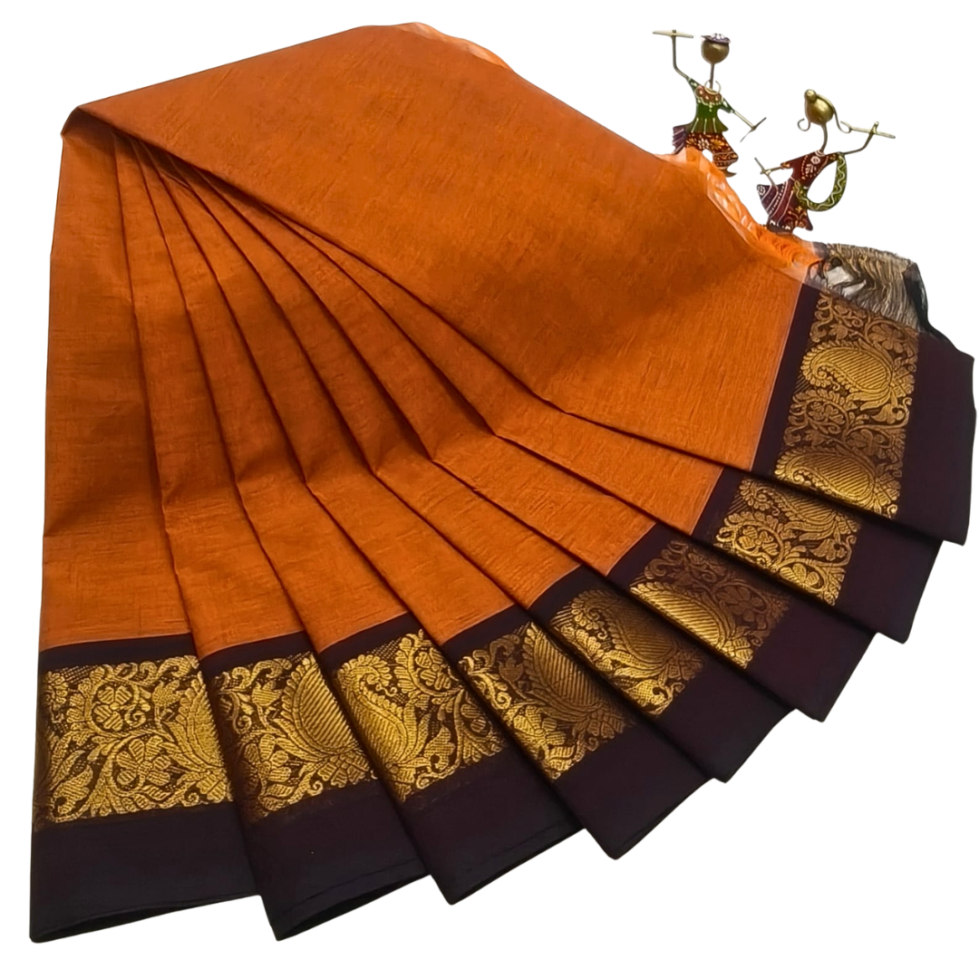 Kanchi cotton saree with paisley zari border