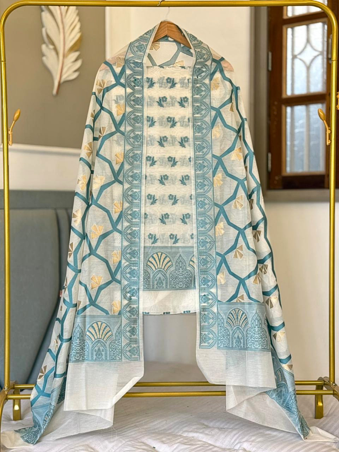 Banarasi Chanderi Cotton Unstitched Suit Set with Dupatta