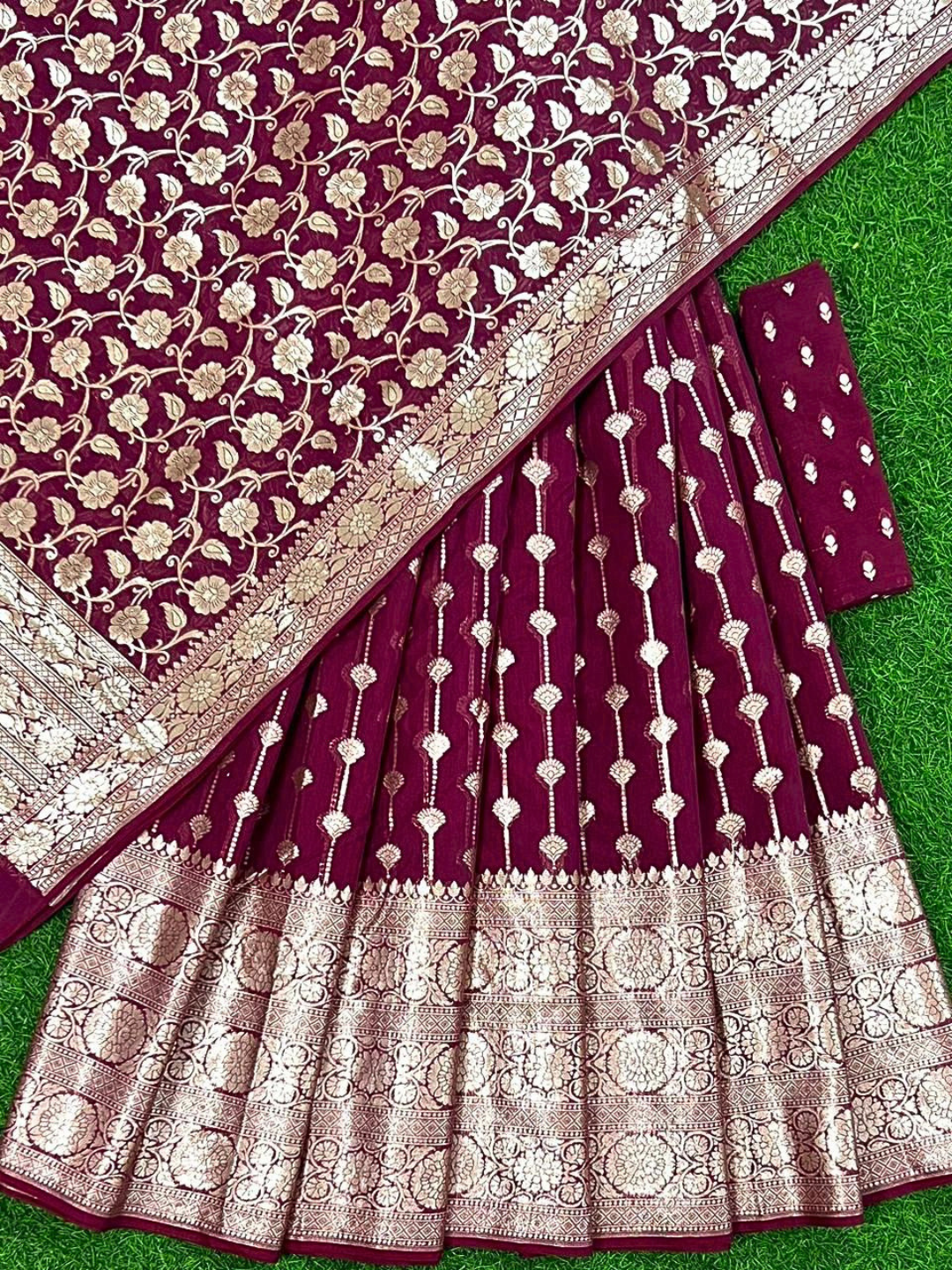 Maroon Banarasi Chanderi Unstitched Lehenga Choli with Dupatta | Wedding Wear