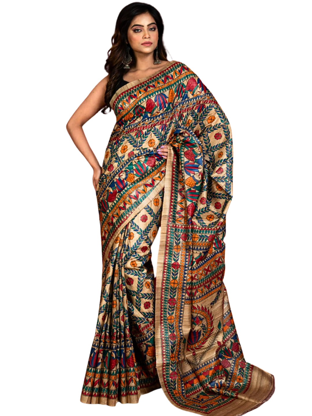 Pure Tussar Silk Madhubani Saree with Matching Blouse Piece